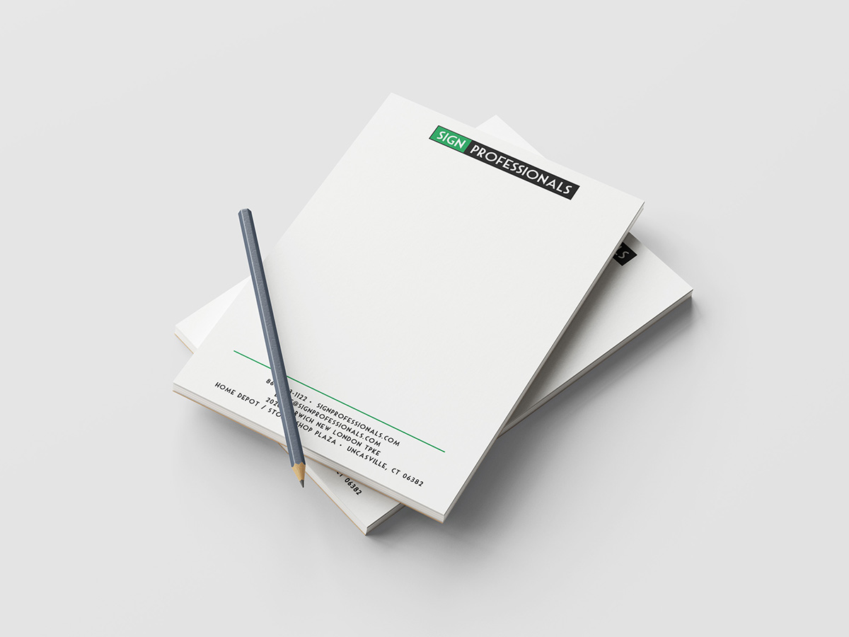 Branded notepad mockup illustrating custom notepad printing provided by Sign Professionals in Uncasville CT.