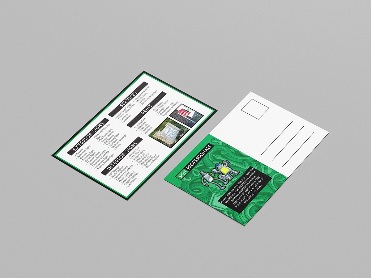Postcard mockup showcasing custom postcard printing services by Sign Professionals in Uncasville CT.