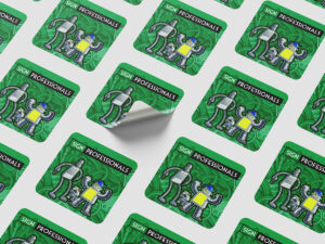 Vinyl sticker and label mockup illustrating durable custom label printing provided by Sign Professionals in Uncasville CT.