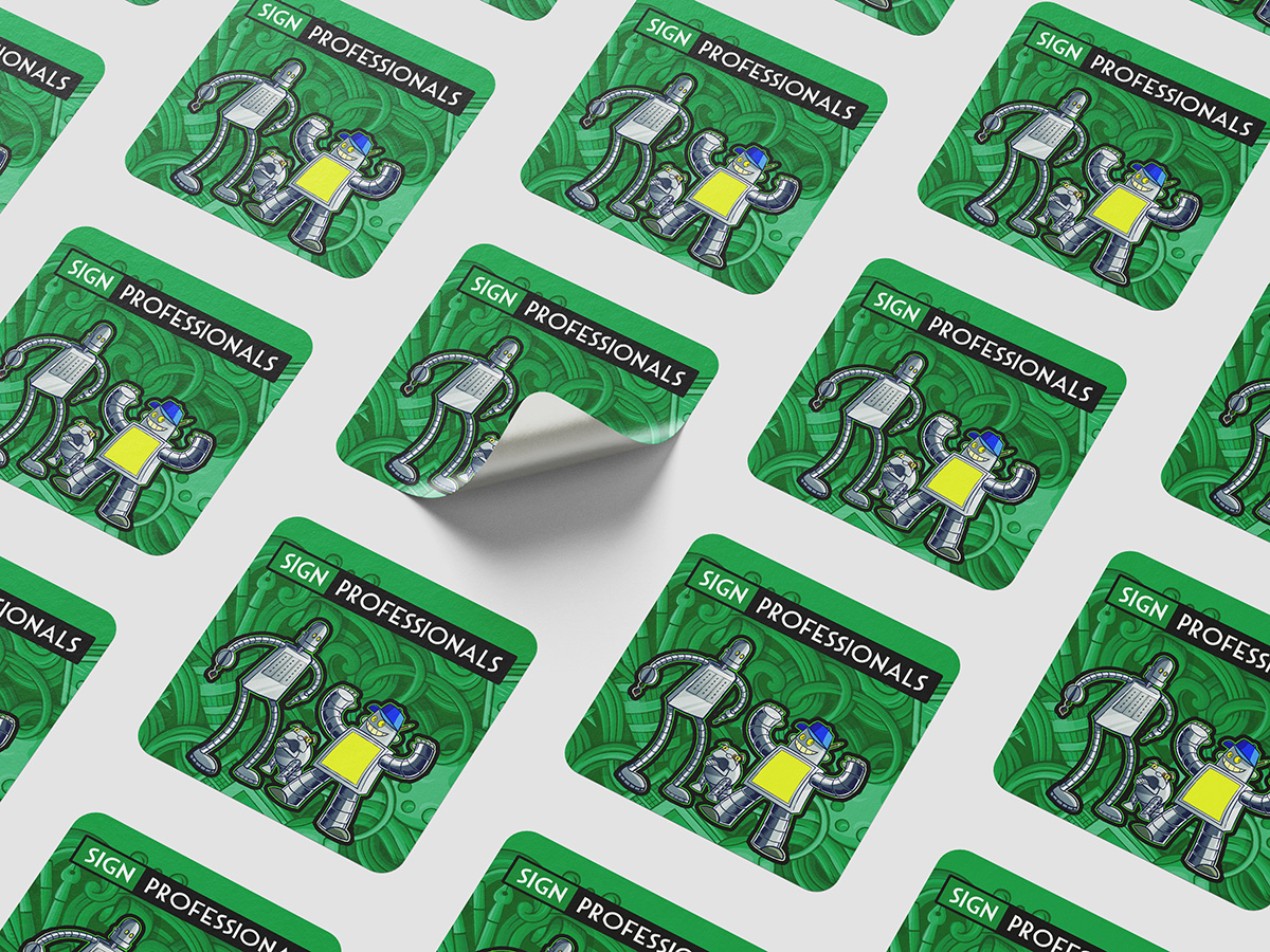 Vinyl sticker and label mockup illustrating durable custom label printing provided by Sign Professionals in Uncasville CT.